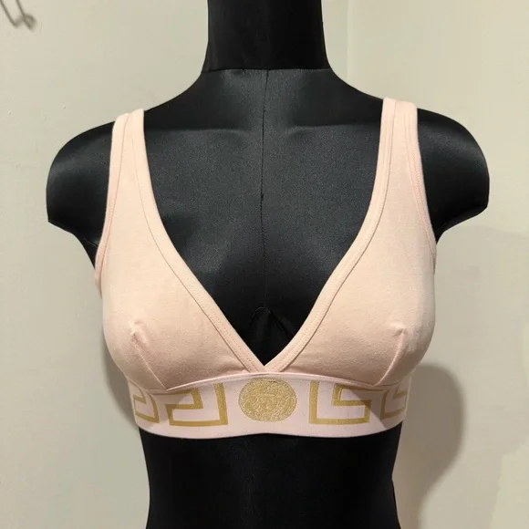 NEW NWT Versace Pink Gold Greca Bra and Thong underwear set sz 2 bralette $$290